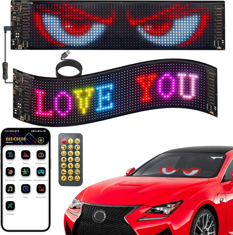 QUEENMO Devil Eyes Light for Cars, 15"x4" Programmable Flex LED Sign, 1PC Led Eyes for Car Windshield with APP Control and Remote Controller - Image 1